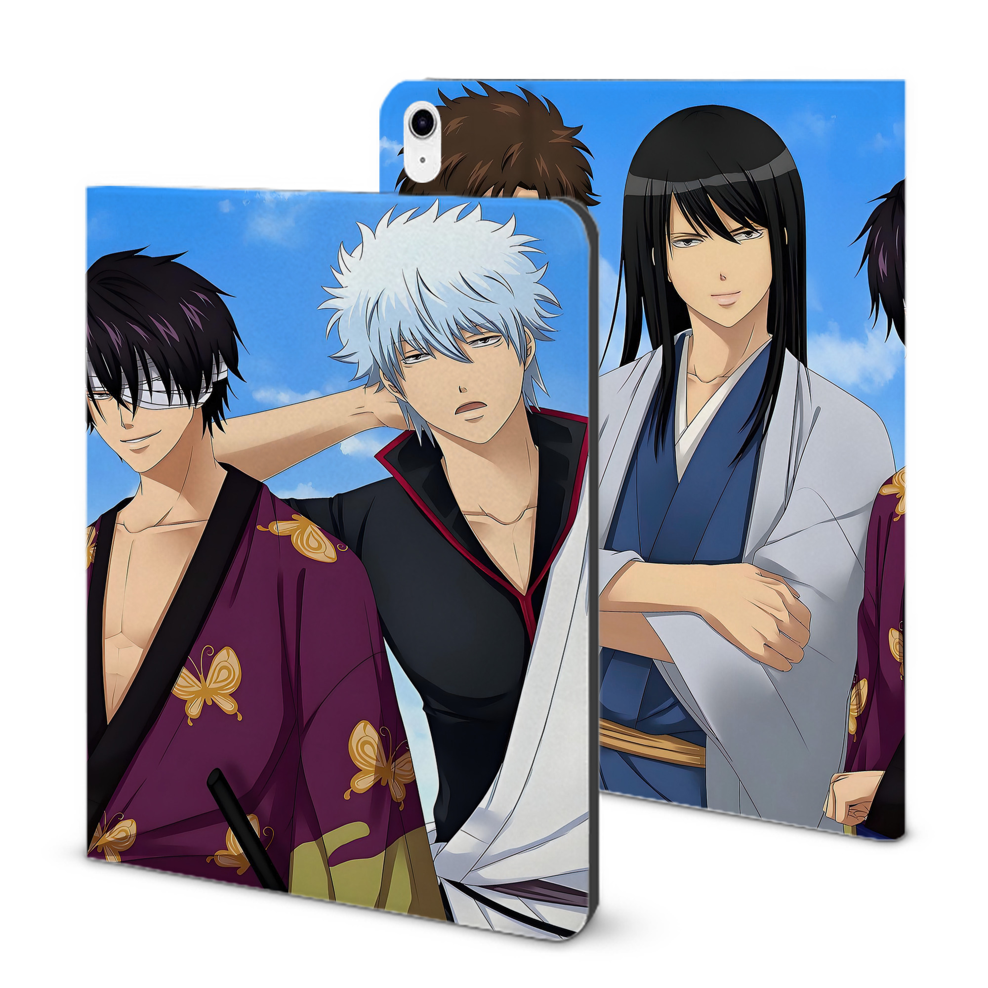 （画像用） ぎんたま 坂田銀時（さかたぎんとき） 神楽 志村新八（しむら しんぱち） GINTAMA Sakata Gintoki Kagura Shimura Shinpachi IPad ケース ブック型 PUレザー TPU 耐衝撃 軽量 薄型 ペン収納なし 全面保護 IPad 各モデル対応